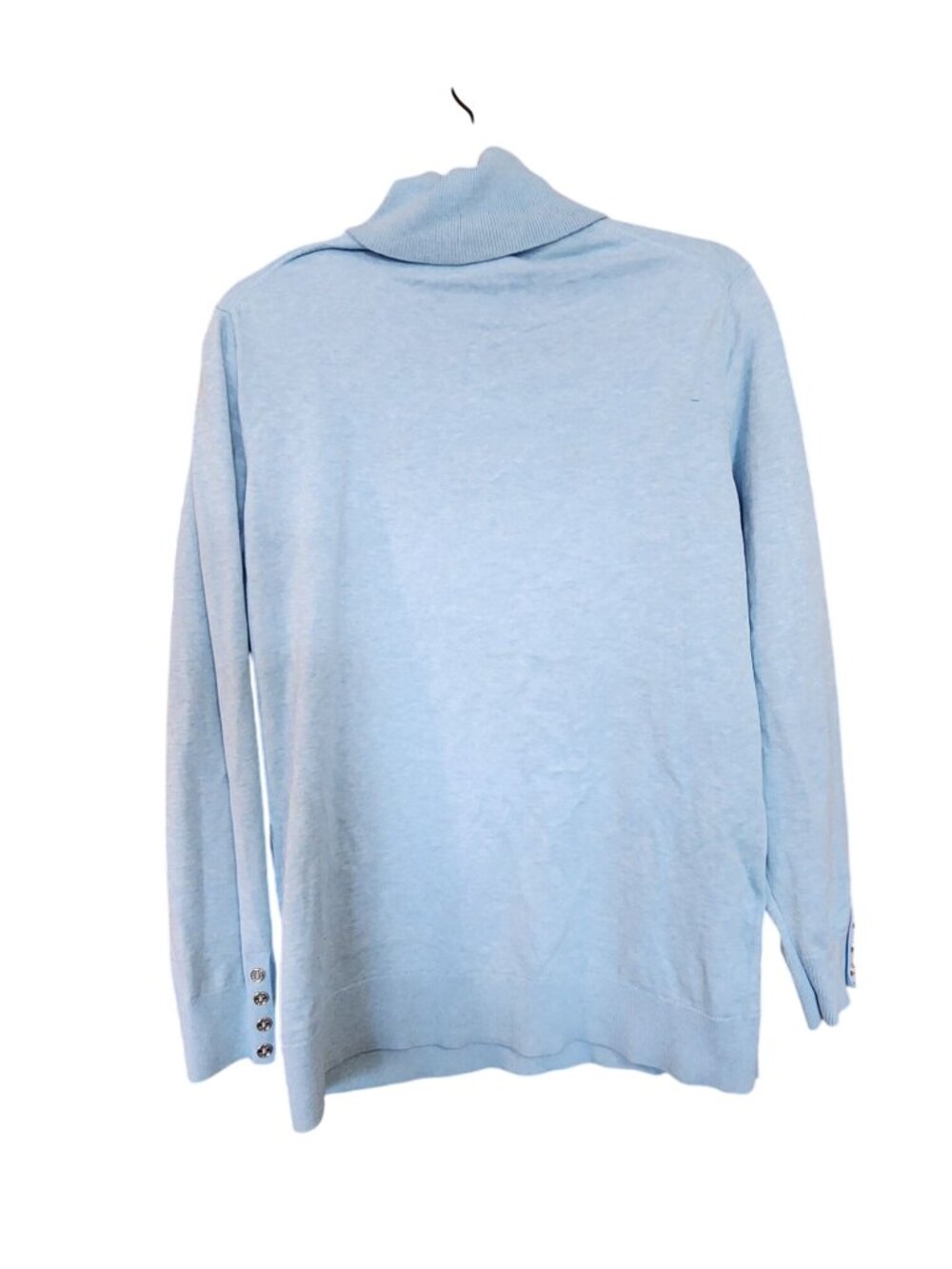 Tommy Hilfiger Light Blue Turtleneck Sweater With Logo Embroidery & Button Cuff - Picture 2 of 4